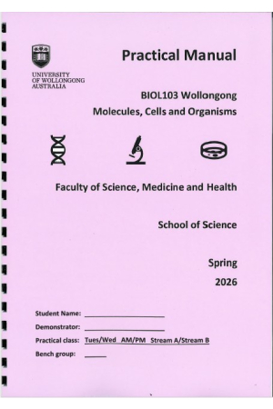 BIOL103 Wollongong Subject Handbook Spring Session 2026