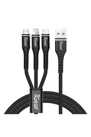 3 in 1 Heavy Duty Braided Cable Black