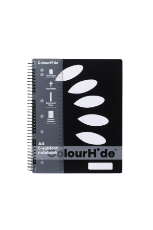 ColourHide A4 5 Subject Notebook Black