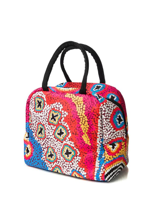 Warlukurlangu Aboriginal Art Insulated Lunch Tote Bag - Green Budgerigar Dreaming