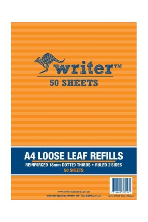 Writer Loose Leaf Refills 18mm Dotted Thirds 50 Sheets