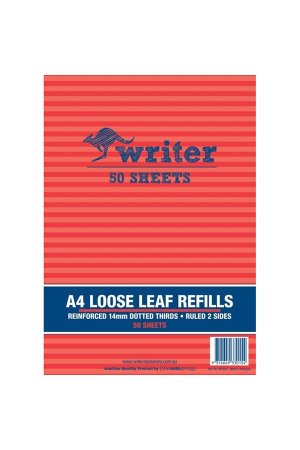 Writer Loose Leaf Refills 14mm Dotted Thirds 50 Sheets