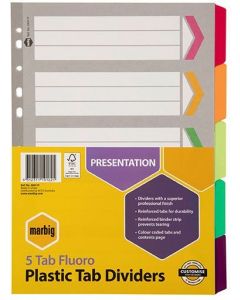 Marbig Fluoro 5 Tab Plastic Tab Dividers