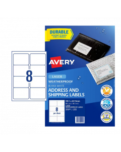 Avery 8UP Laser Weatherproof Shipping Labels White 10 Sheets