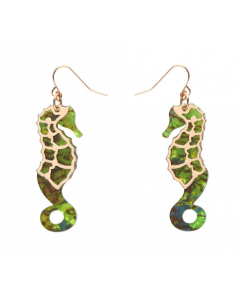 Green Seahorse Drop Earrings