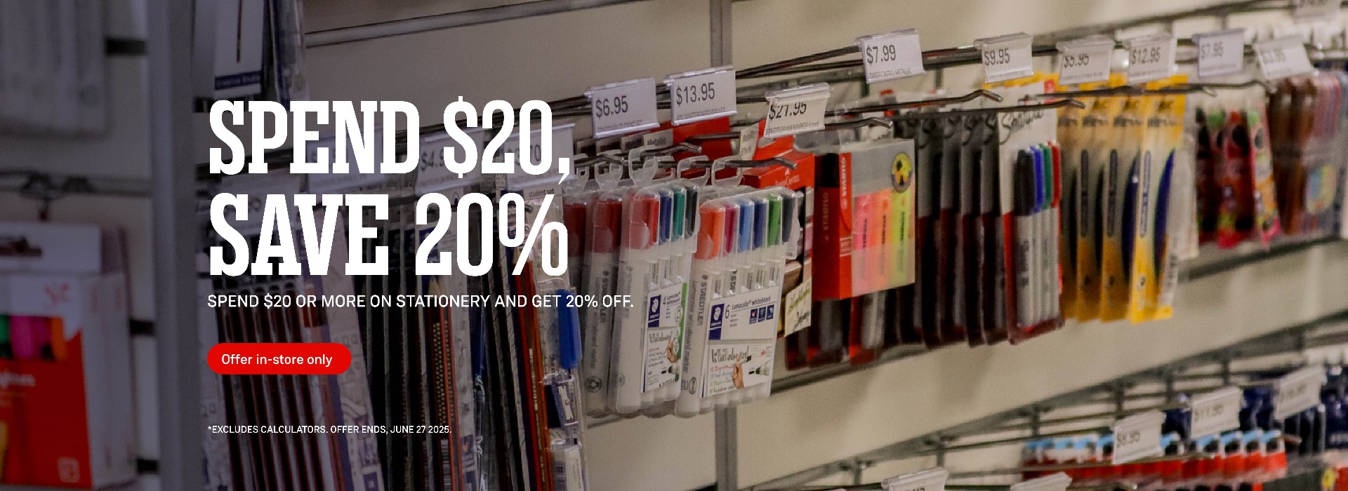 Spend $20 save 20% on stationery